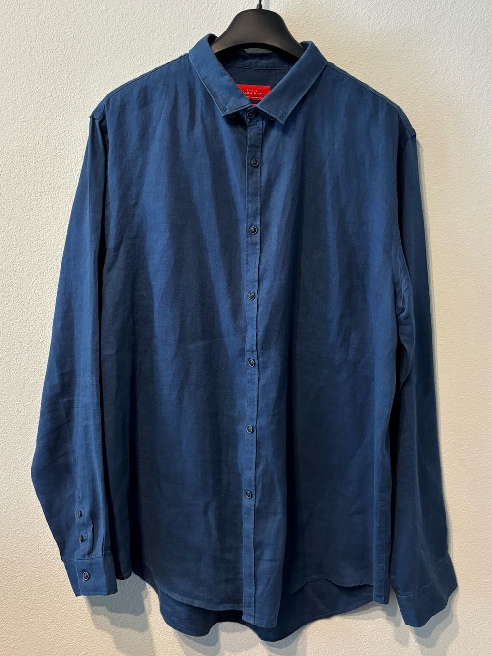 Zara Man Navy Blue Long Sleeve Button Down Lightweight Slim Fit Shirt Size XL
